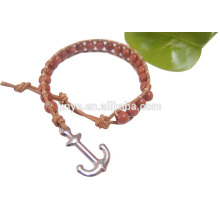 Handgemachte Wrap Goldstone Perlen Leder Edelstahl Anker Armband für Männer